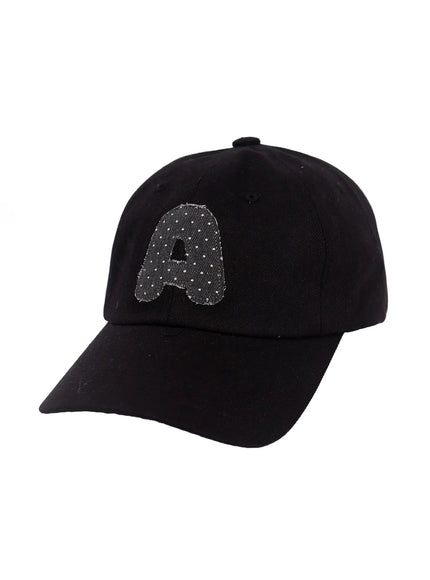 polka-dot-lettering-cap-ca513 / Black