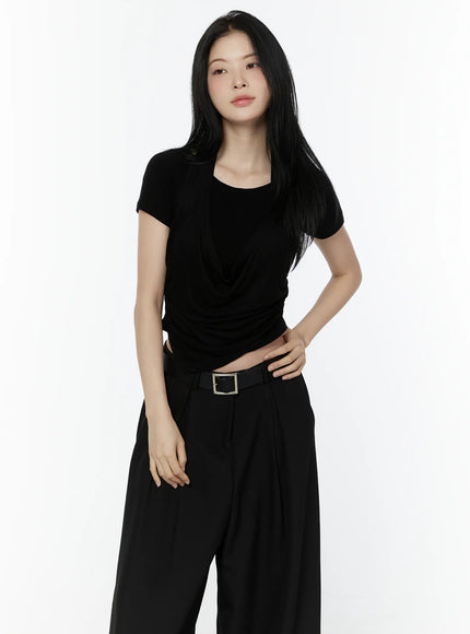 draped-halter-neck-layered-tee-iu503 / Black