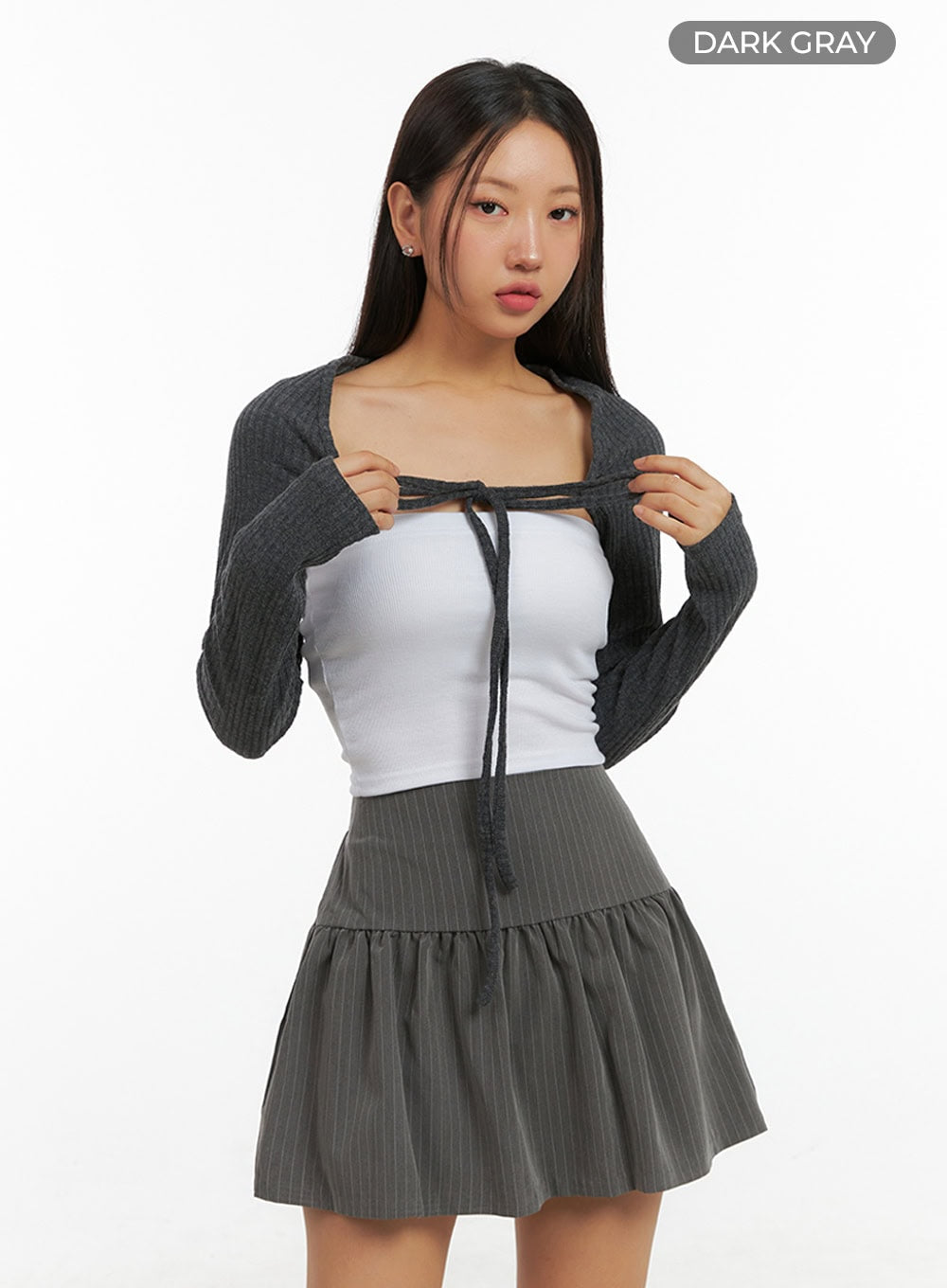 ribbed-strap-bolero-cardigan-is402 / dark gray