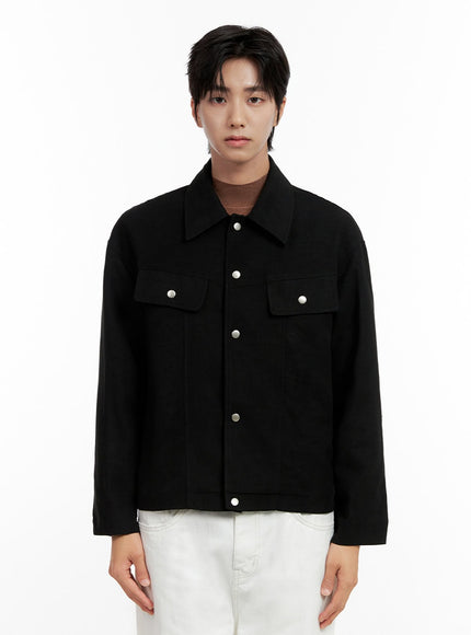 mens-button-collared-refined-jacket-in401 / Black