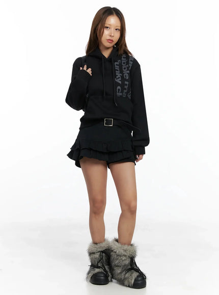 graphic-print-fleece-cropped-hoodie-in528 / Black