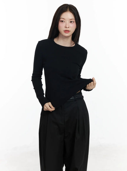 basic-round-neck-long-sleeve-top-if520 / Black