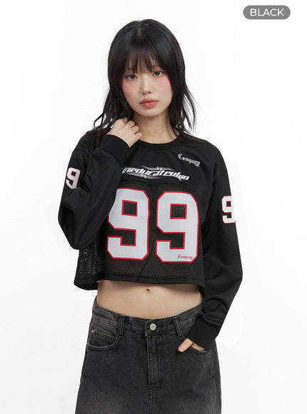 lettering-mesh-crop-top-io430 / Black