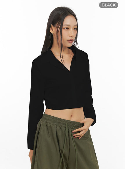 slim-fit-solid-crop-shirt-is427 / Black