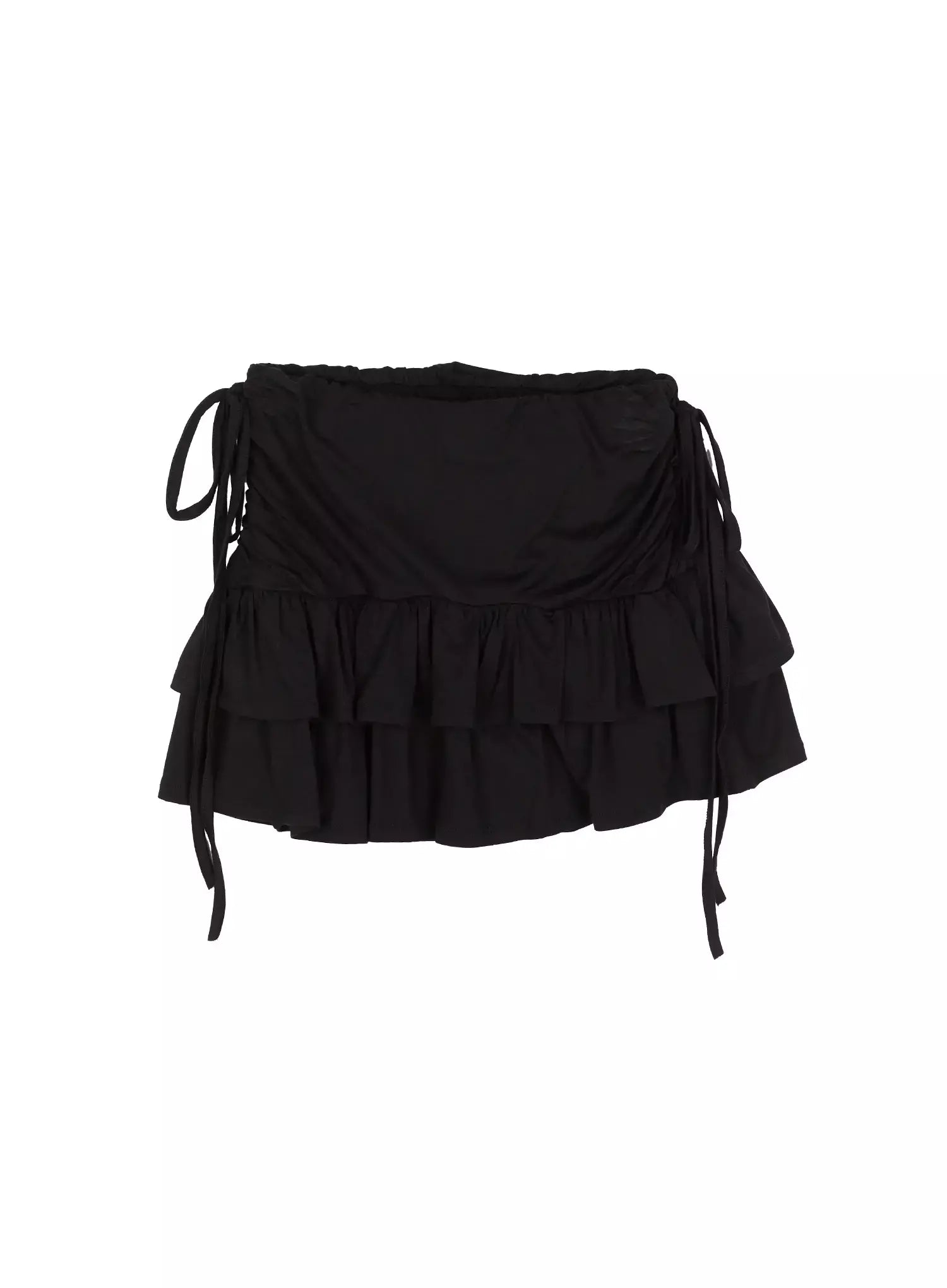 ruffle-shirred-ribbon-mini-skirt-iu524 / Black