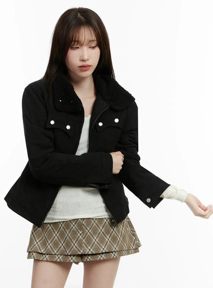 corduroy-slim-fit-jacket-ij521 / Black