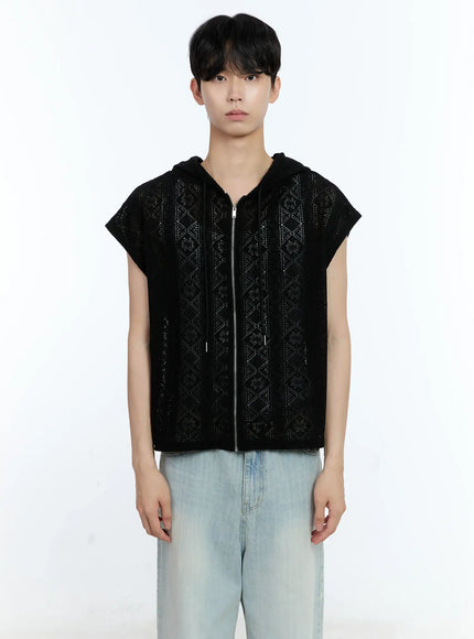 mens-sleeveless-knit-zip-up-jacket-ig501 / Black