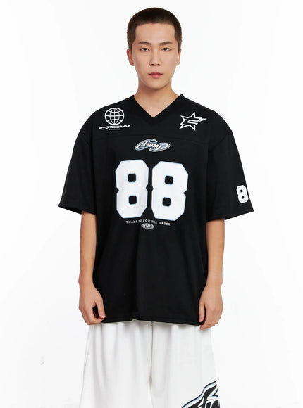 mens-oversized-graphic-v-neck-tee-ig508 / Black