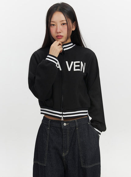 heaven-embroidered-zip-up-sweatshirt-if510 / Black