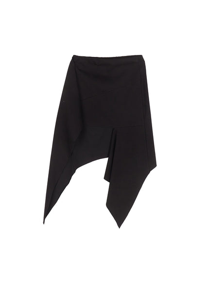 ruffle-asymmetric-flare-mini-skirt-iy502 / Black