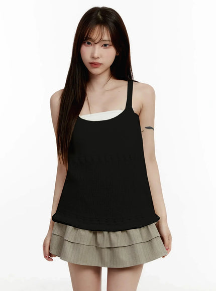 layered-knit-top-ij521 / Black