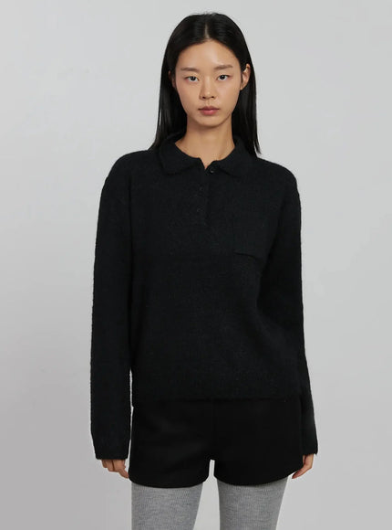 half-button-collar-sweater-ij509 / Black