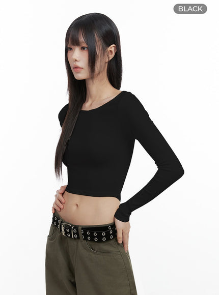 long-sleeve-slim-crop-top-io430 / Black