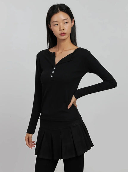 slim-fit-ribbed-top-ij509 / Black
