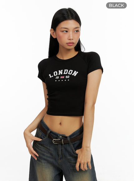 lettering-sporty-crop-tee-il419 / Black