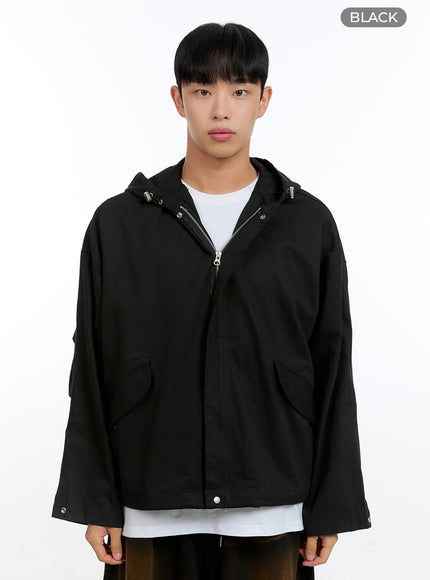 mens-minimal-hooded-zip-up-jacket-ig416 / Black