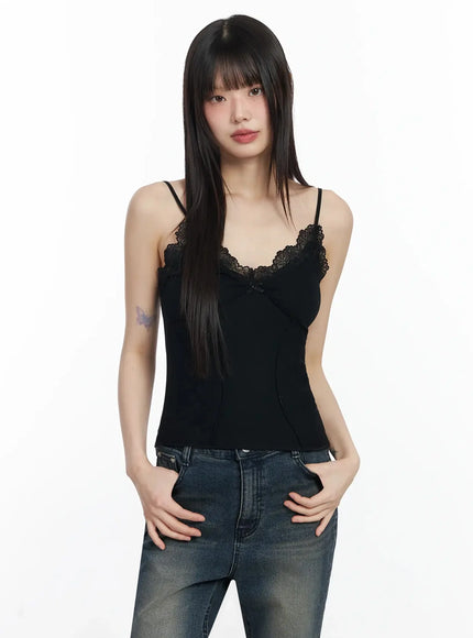 romantic-lace-trim-cami-top-f517 / Black