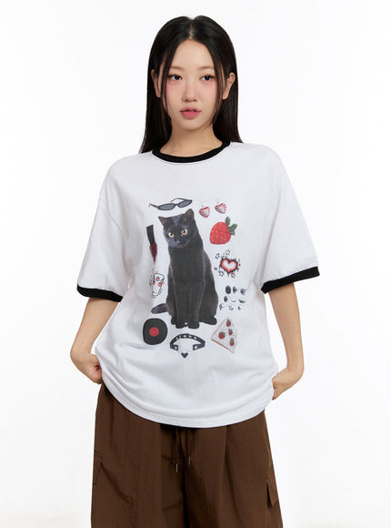 kitty-graphic-oversize-tee-iu509 / Black