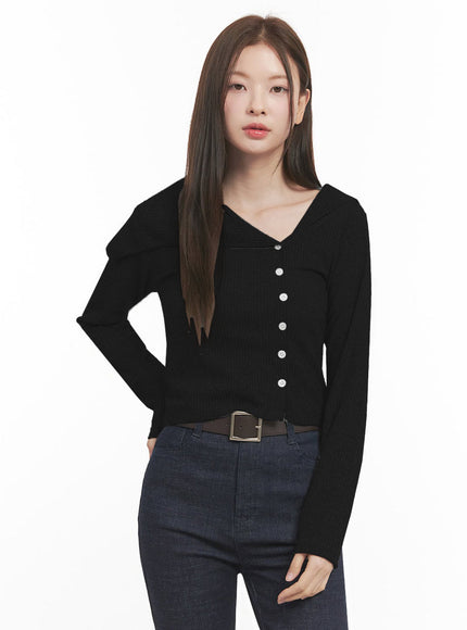 sailor-neck-off-shoulder-cardigan-ij527 / Black