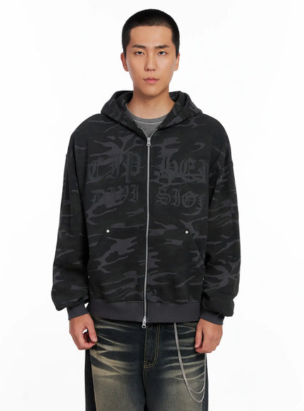 mens-camo-graphic-hooded-zip-up-is509 / Black
