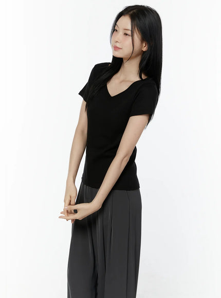 casual-v-neck-cotton-tee-iu503 / Black