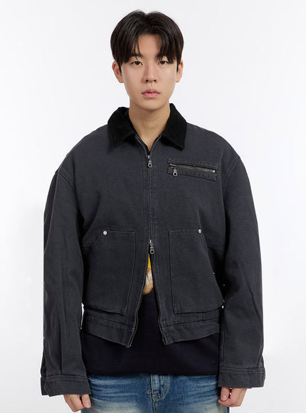 mens-zip-up-carpenter-jacket-im525 / Black