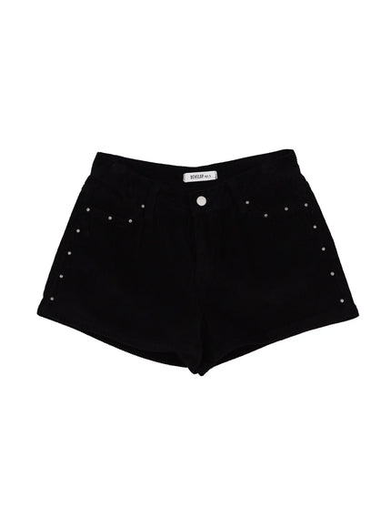 corduroy-studded-shorts-in525 / Black