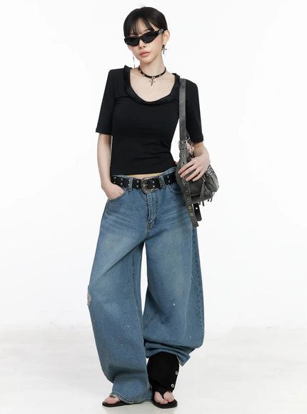Fringe Trim Short Sleeve Top IY501