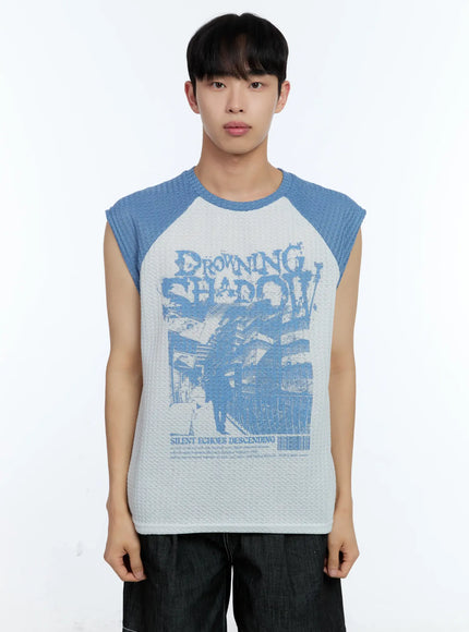 mens-waffle-knit-sleeveless-tee-il517 / Blue