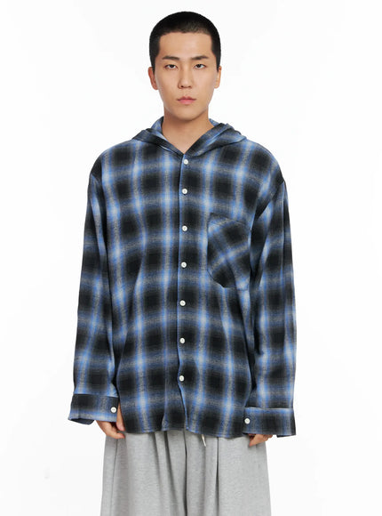 Men's Plaid Flannel Hooded Shirt IG529