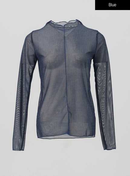 sheer-mesh-turtle-neck-top-is327 / Blue