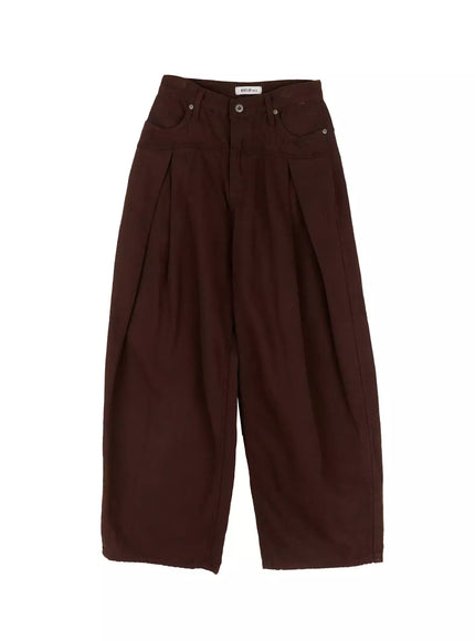 pin-tuck-high-waist-wide-leg-trousers-id526 / Brown