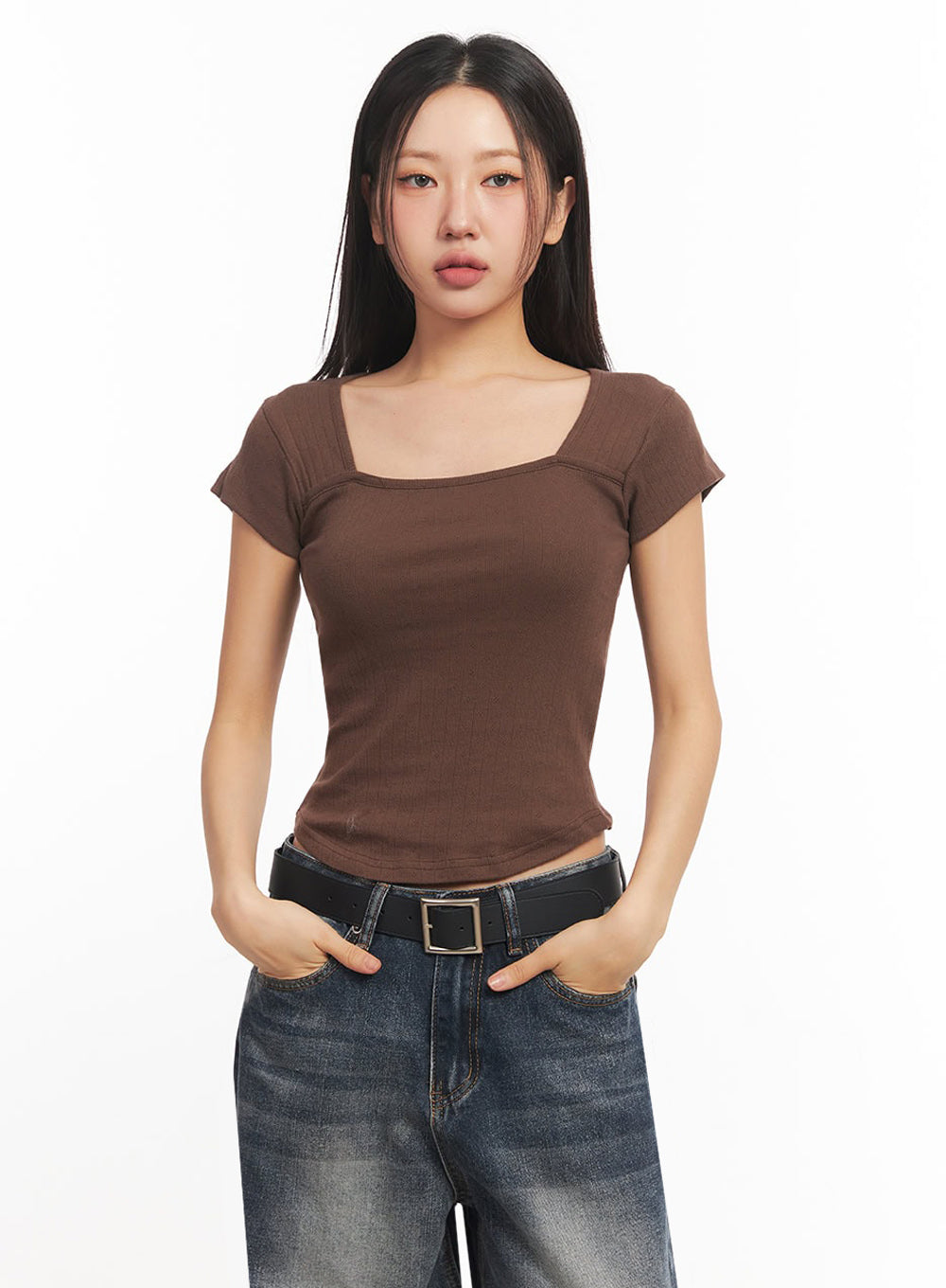 essential-square-neck-crop-top-ia524 / Brown