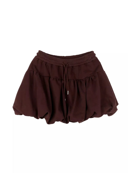 balloon-fit-flared-mini-skirt-in525 / Brown
