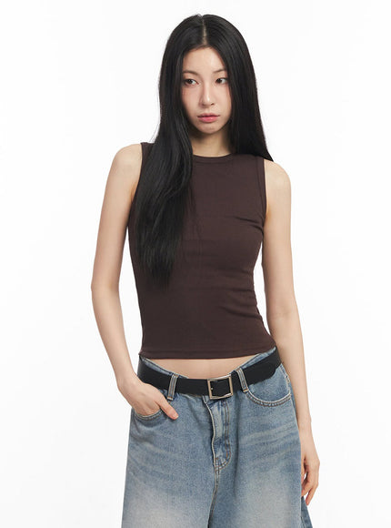 sleek-sleeveless-crop-top-iy529 / Brown