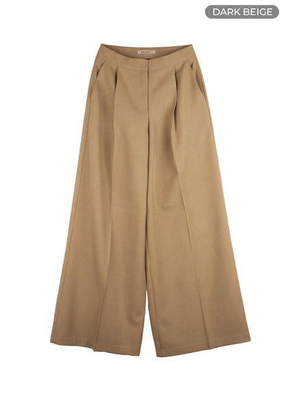 pintuck-wide-leg-tailored-pants-is402 / Dark beige