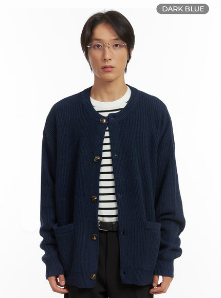 mens-scoop-neck-pocket-cardigan-io417 / Dark blue