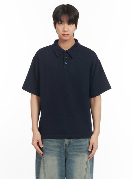 mens-collared-knitted-t-shirt-ia511 / Dark blue