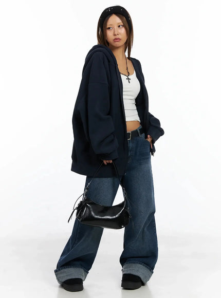 oversized-fleece-zip-up-hoodie-in528 / Dark blue