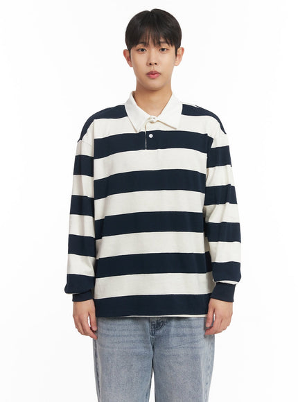 mens-striped-long-sleeve-collared-shirt-im514 / Dark blue
