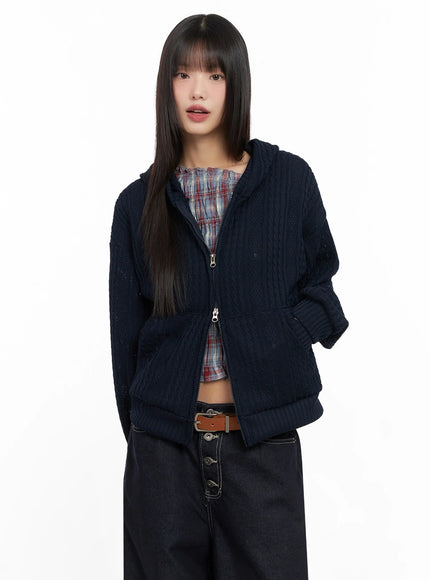 cable-knit-zip-up-hoodie-in503 / Dark blue