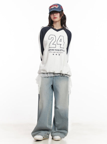 graphic-v-neck-oversize-sweatshirt-im528 / Dark blue