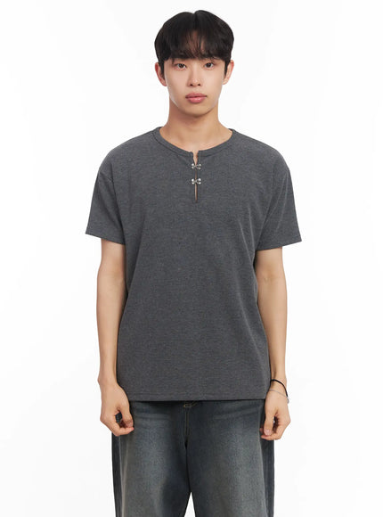 mens-henley-neck-short-sleeve-tee-iu519 / Dark gray