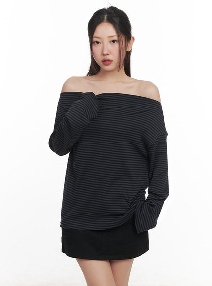 Stripe Long-Sleeve Off-Shoulder Top IM524
