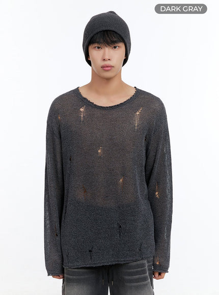 mens-sheer-distressed-knit-top-is412 / Dark gray