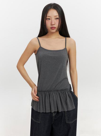 ruffle-layered-camisole-top-if510 / Dark gray