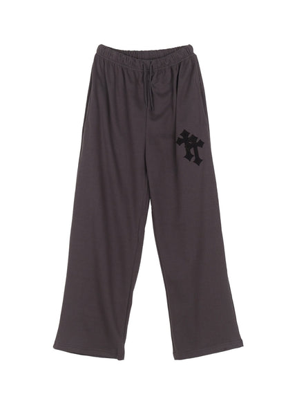 patched-chic-wide-fit-sweatpants-iy516 / Dark gray