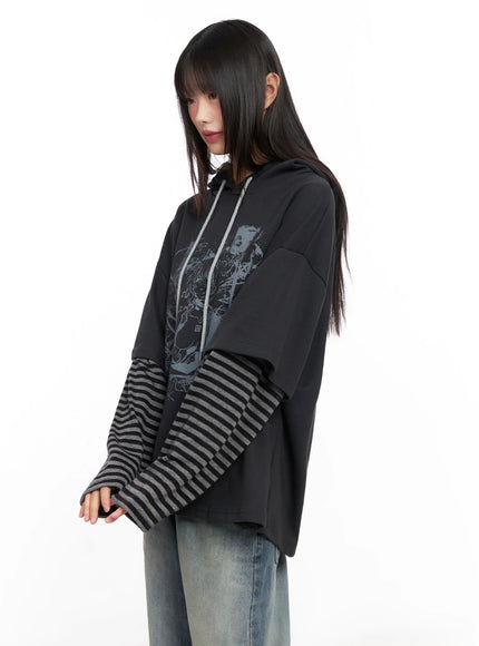 oversized-graphic-hoodie-in507 / Dark gray