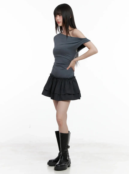 asymmetrical-ruffle-off-shoulder-dress-il531 / Dark gray