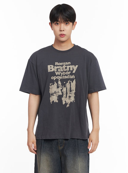 mens-loose-fit-round-neck-graphic-t-shirt-iy522 / Dark gray